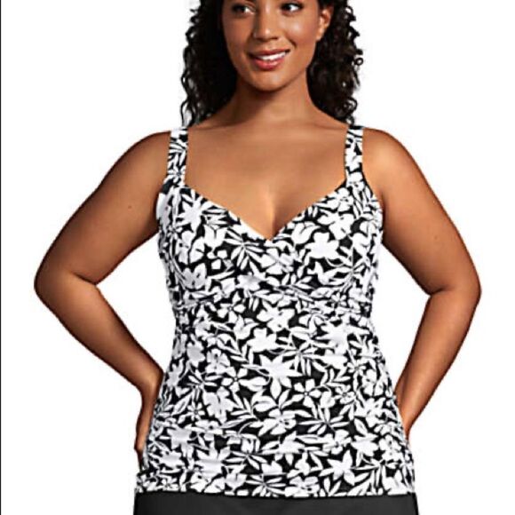 Land’s End Plus size V neck wrap underwire tankini black Havana floral Various - Picture 3 of 7